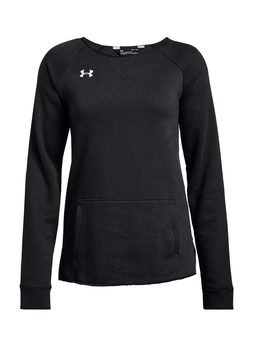 Under Armour Women's Black / White Hustle Fleece Crewneck  Sweatshirt