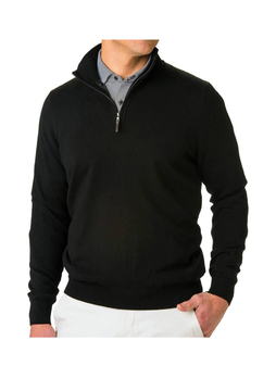 Fairway and Greene Men's Black Baruffa Quarter-Zip Windsweater