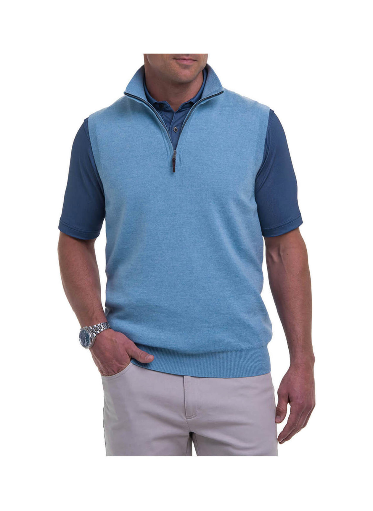 Fairway and Greene Men's Heathered Blue Baruffa Quarter-Zip Windvest