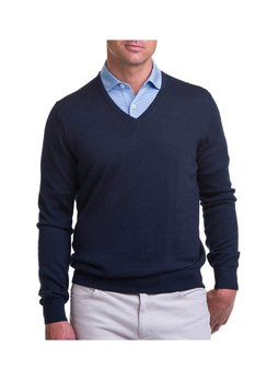 Fairway and Greene Men's Navy Baruffa V-Neck Sweater