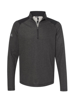 Adidas Men's Black Heather Heathered Quarter-Zip Pullover with Colorblocked Shoulders