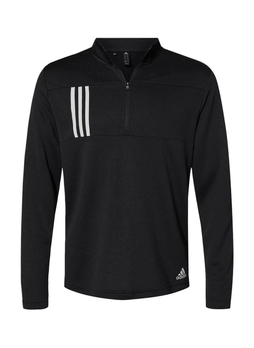 Adidas Men's Black / Grey Two 3-Stripes Double Knit Quarter-Zip Pullover