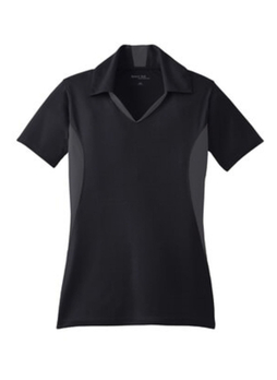 SPORT-TEK Women's Black / Iron Grey Side Blocked Micropique Sport-Wick Polo