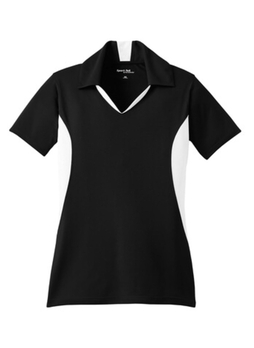 SPORT-TEK Women's Black / White Side Blocked Micropique Sport-Wick Polo